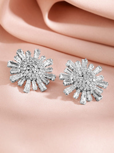 Sparkling Flower Crystal Studs Earrings