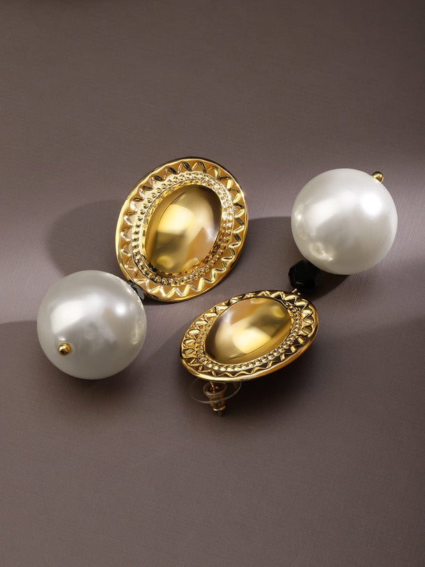 Sparkling Oval Detailing with Pearl Drops Earrings