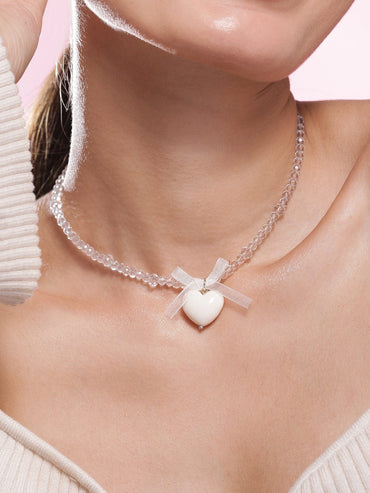 Sparkly Bow with Heart Trendy Necklace Necklace & Chains