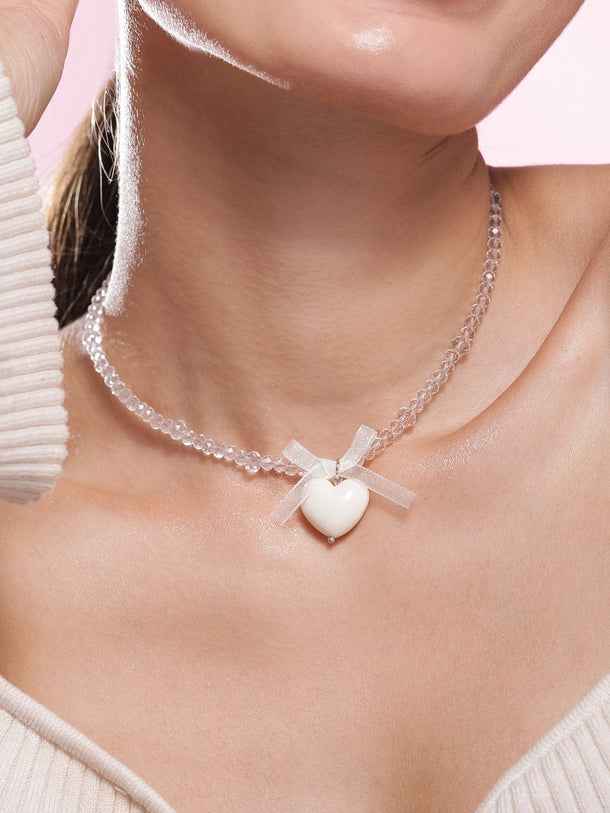Sparkly Bow with Heart Trendy Necklace Necklace & Chains