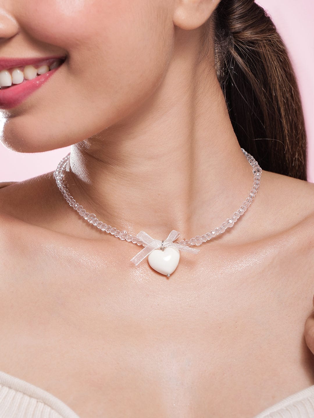 Sparkly Bow with Heart Trendy Necklace Necklace & Chains