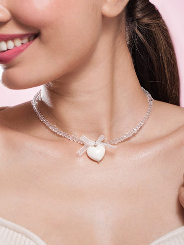 Sparkly Bow with Heart Trendy Necklace Necklace & Chains