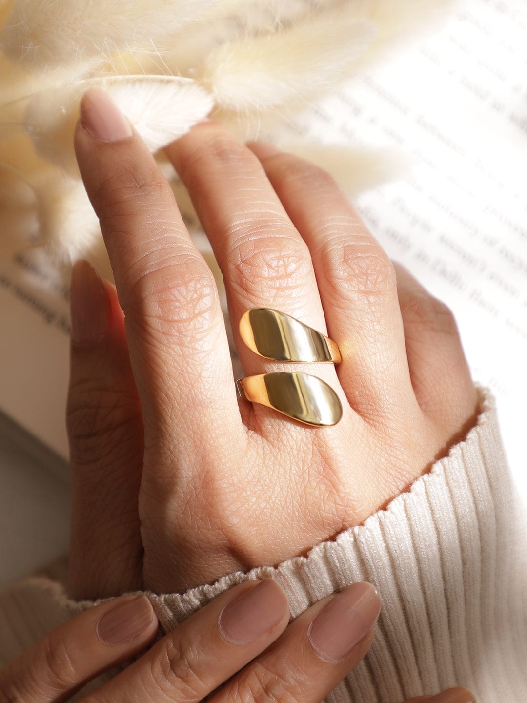Stainless Steel 18 KT Gold-Plated Adjustable Finger Ring Ring