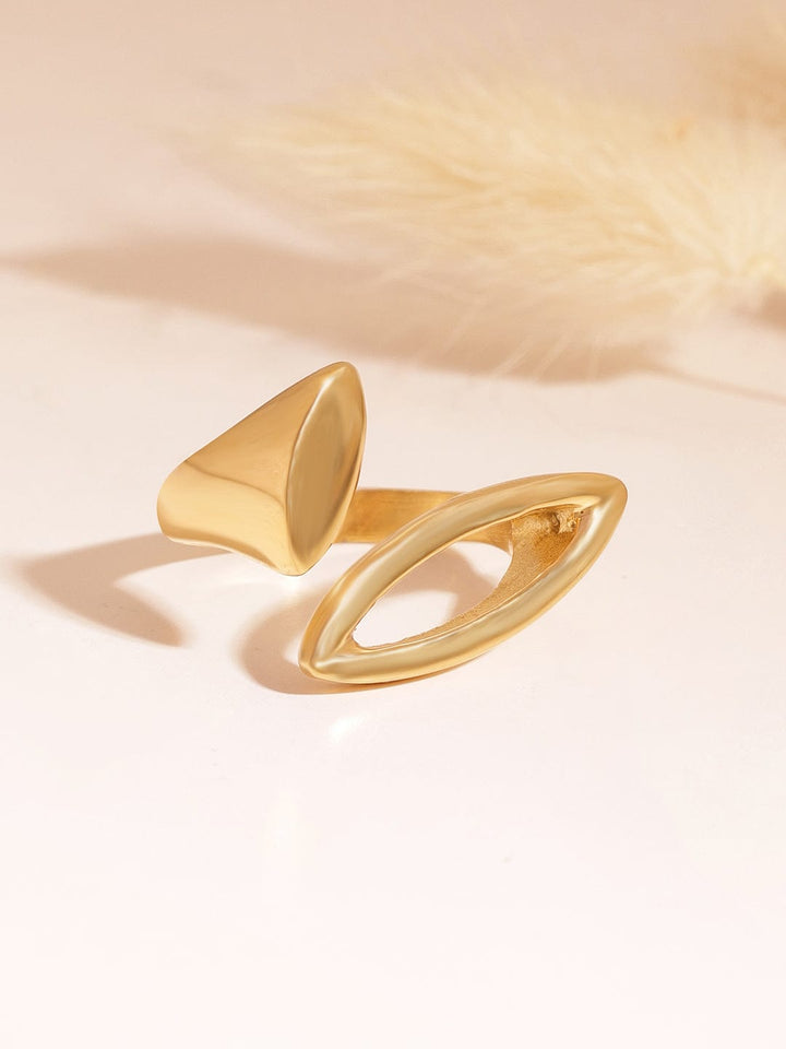 Stainless Steel 18 KT Gold Plated  Waterproof  tarnish-free Classic Ash Leaf Open Ring Rings