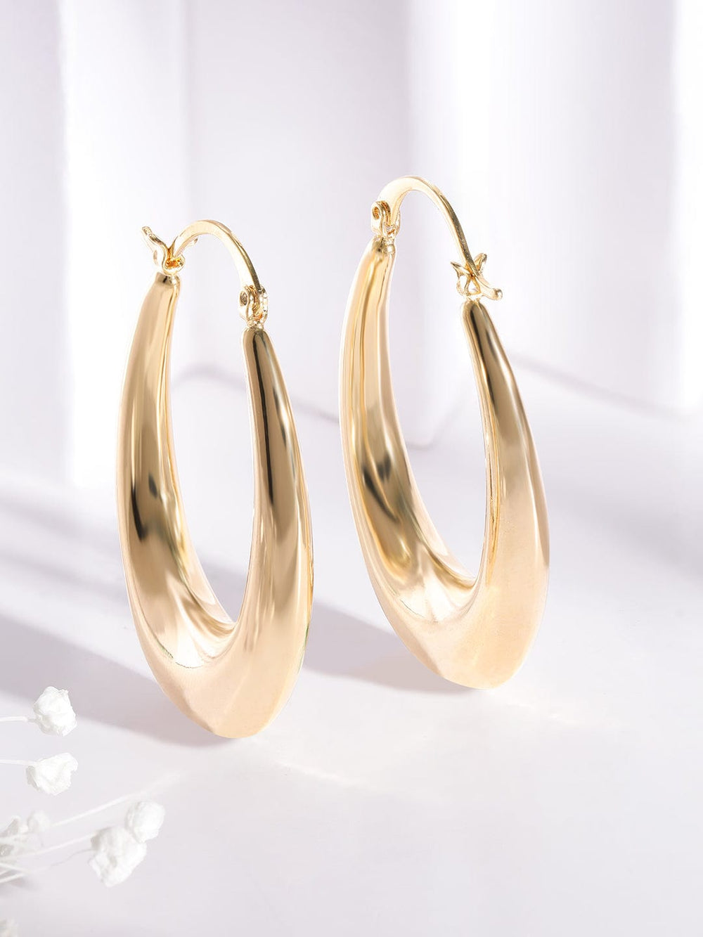 Stainless Steel  18 KT Gold Plated Waterproof tarnish-free  Elongated Classic Oval Huggies