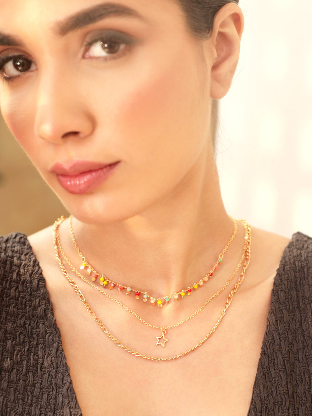 Stunning Multicolour Charms Layered in Chains Necklace & Chains