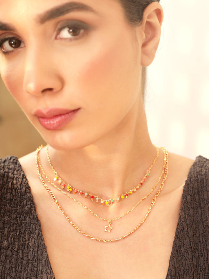 Stunning Multicolour Charms Layered in Chains Necklace & Chains