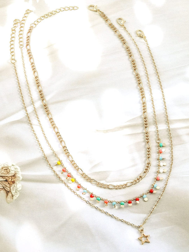 Stunning Multicolour Charms Layered in Chains Necklace & Chains