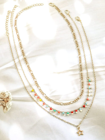 Stunning Multicolour Charms Layered in Chains Necklace & Chains