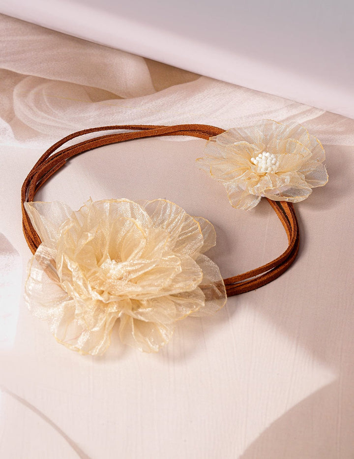 Stylish Beige Floral Fabric Statement Choker Necklace - Trendy Fashion Accessory Necklace & Chains