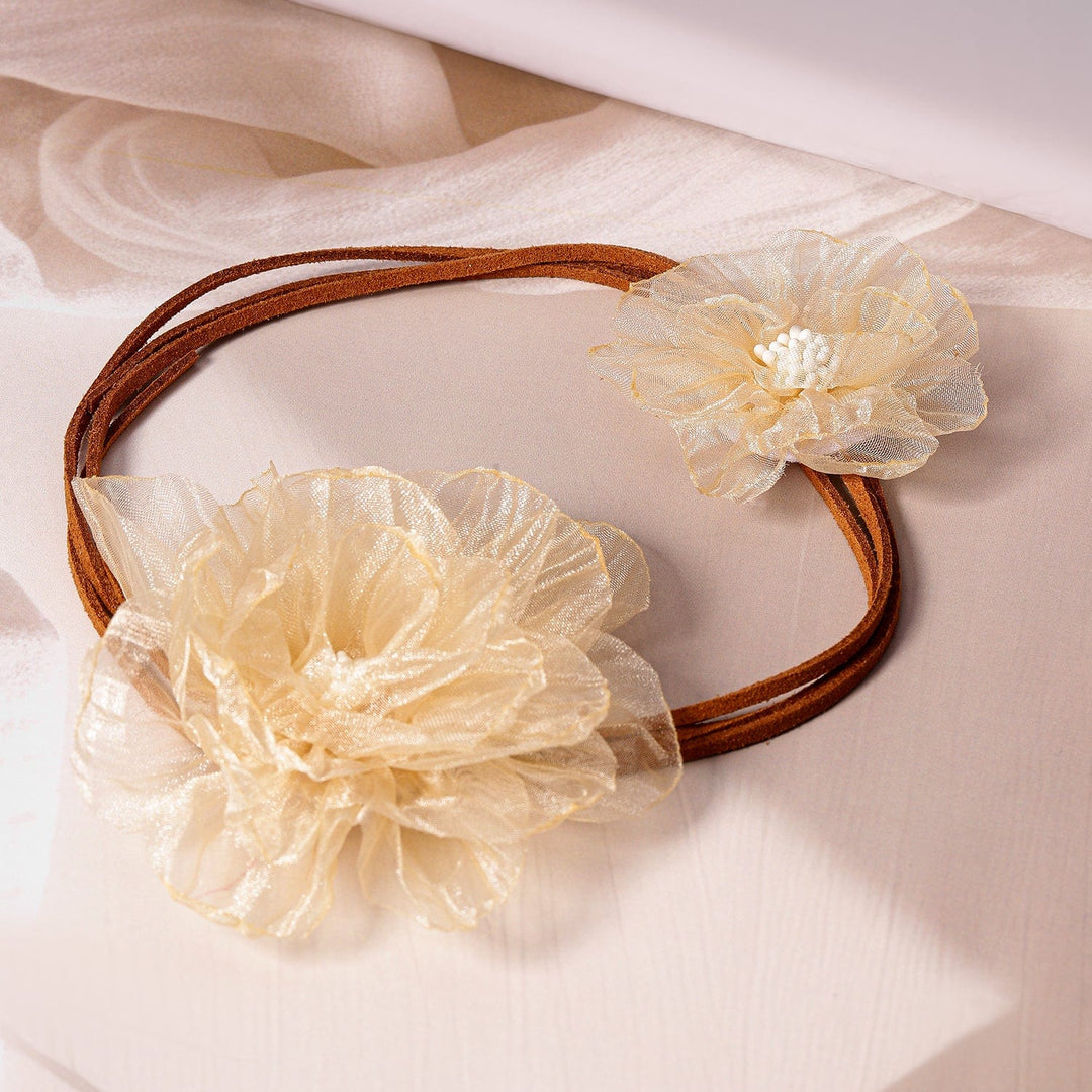 Stylish Beige Floral Fabric Statement Choker Necklace - Trendy Fashion Accessory Necklace & Chains