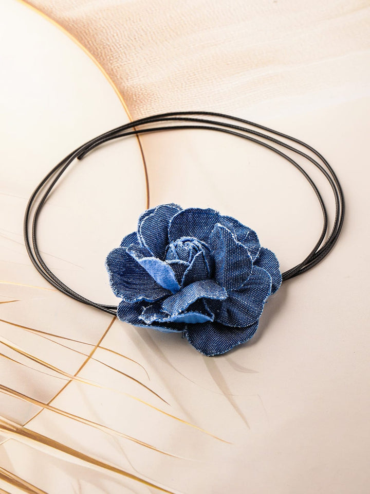 Stylish Denim Blue Flower Statement Choker Necklace Necklace