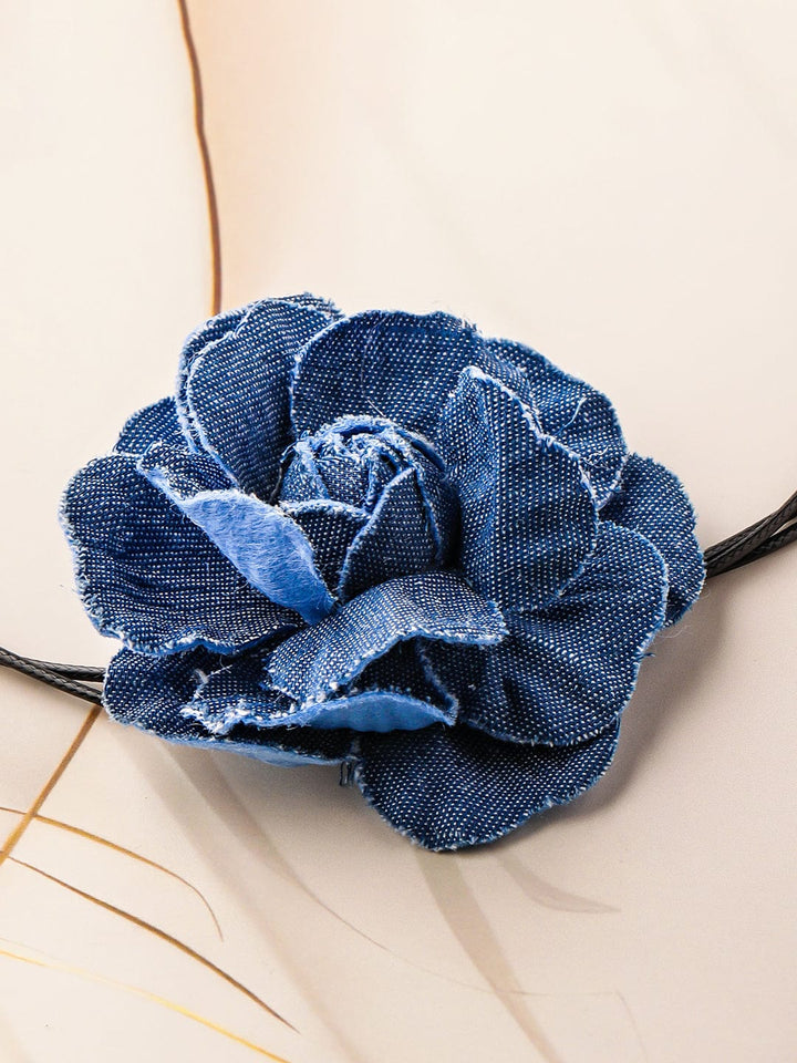 Stylish Denim Blue Flower Statement Choker Necklace Necklace