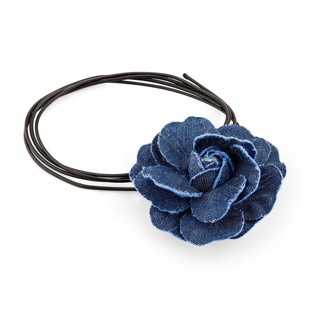 Stylish Denim Blue Flower Statement Choker Necklace Necklace