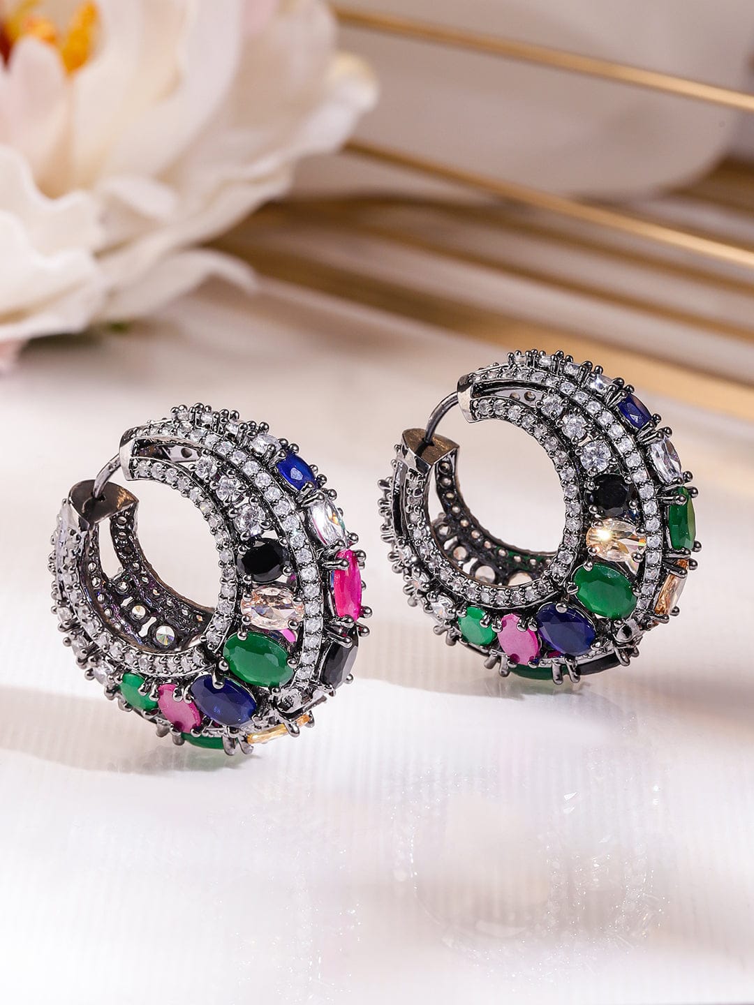 Stylish Fusion Multicolour Zirconia Hoops Earrings