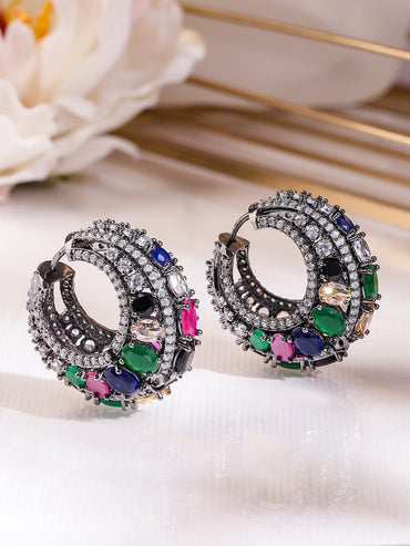 Stylish Fusion Multicolour Zirconia Hoops Earrings