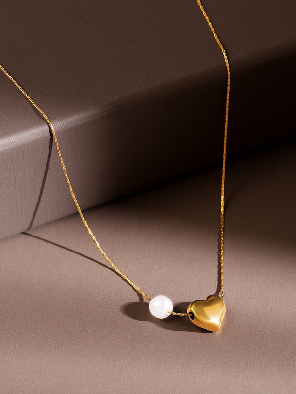 Tender Heart & Pearl Charm Necklace Chain Necklace & Chains