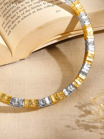 Textured Bold Statement Dual Tone Choker Necklace & Chains
