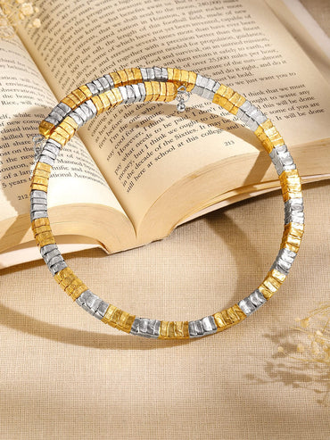 Textured Bold Statement Dual Tone Choker Necklace & Chains