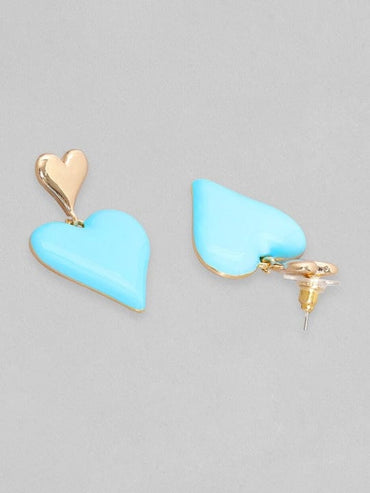 Rubans 18K Gold Plated Blue Enamel Heart Motif Earrings Earrings