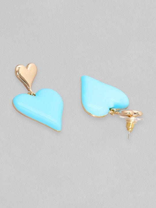 Rubans 18K Gold Plated Blue Enamel Heart Motif Earrings Earrings