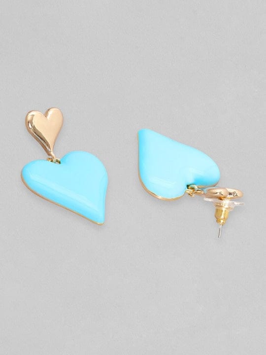 TOKYO TALKIES 18K Gold Plated Blue Enamel Heart Motif Earrings Earrings