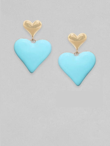 Rubans 18K Gold Plated Blue Enamel Heart Motif Earrings Earrings
