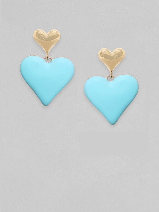 Rubans 18K Gold Plated Blue Enamel Heart Motif Earrings Earrings