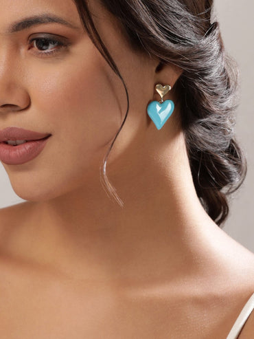 Rubans 18K Gold Plated Blue Enamel Heart Motif Earrings Earrings