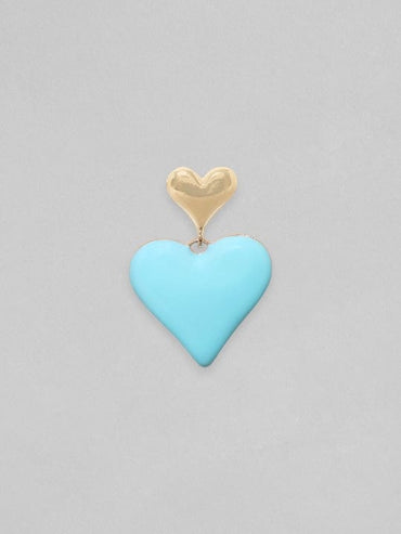 Rubans 18K Gold Plated Blue Enamel Heart Motif Earrings Earrings