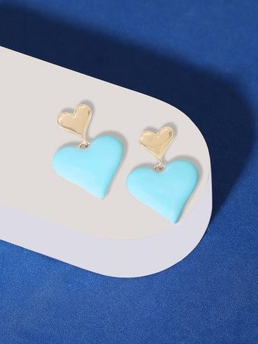 Rubans 18K Gold Plated Blue Enamel Heart Motif Earrings Earrings