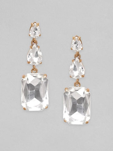 Rubans 18K Gold Plated Crystal Studded Drop Earrings Earrings