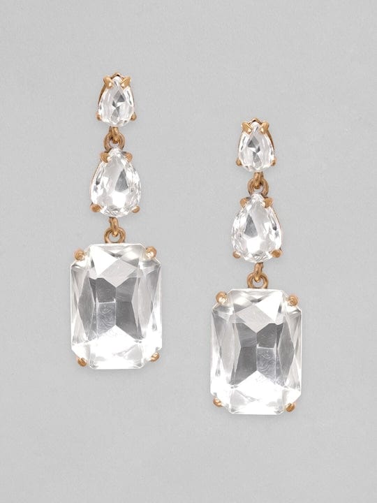 Rubans 18K Gold Plated Crystal Studded Drop Earrings Earrings