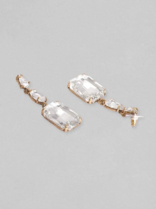 Rubans 18K Gold Plated Crystal Studded Drop Earrings Earrings