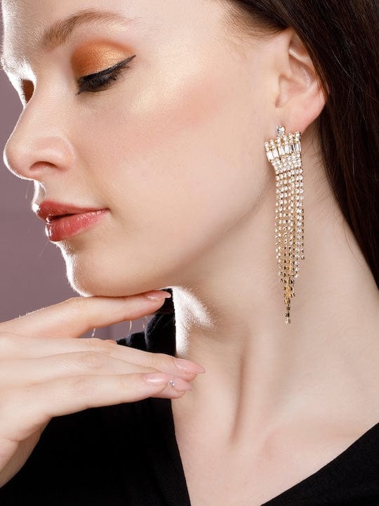 Rubans 18K Gold Plated Crystal Studded Tassel Earrings Earrings