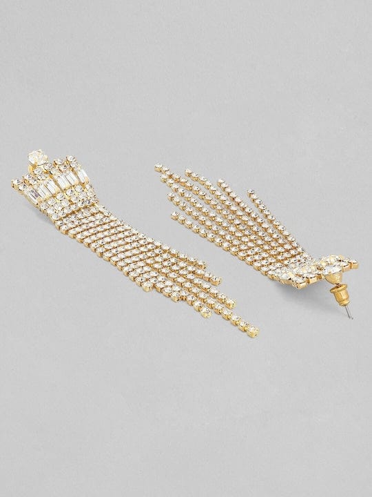 TOKYO TALKIES 18K Gold Plated Crystal Studded Tassel Earrings Earrings