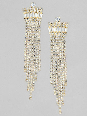 Rubans 18K Gold Plated Crystal Studded Tassel Earrings Earrings