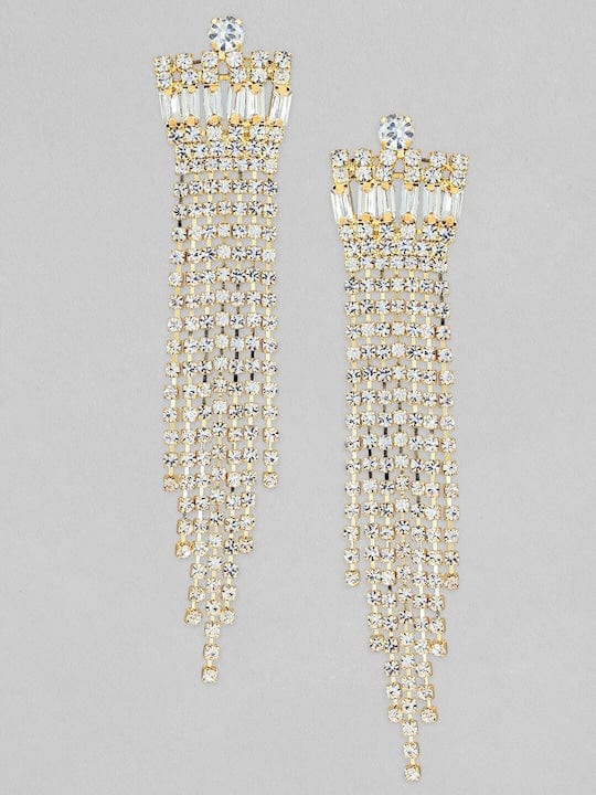 Rubans 18K Gold Plated Crystal Studded Tassel Earrings Earrings