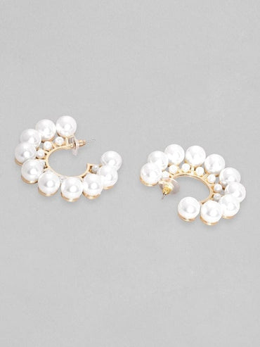 Rubans 18K Gold Plated Pearl Studded Statement Hoop Earrings Earrings