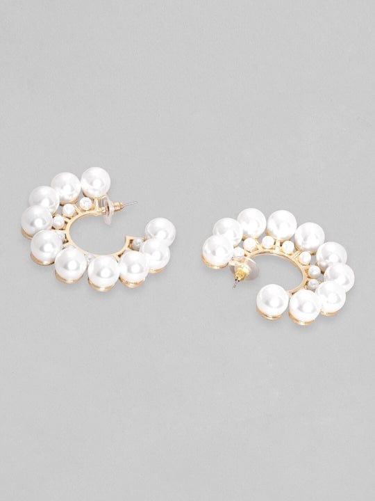 Rubans 18K Gold Plated Pearl Studded Statement Hoop Earrings Earrings