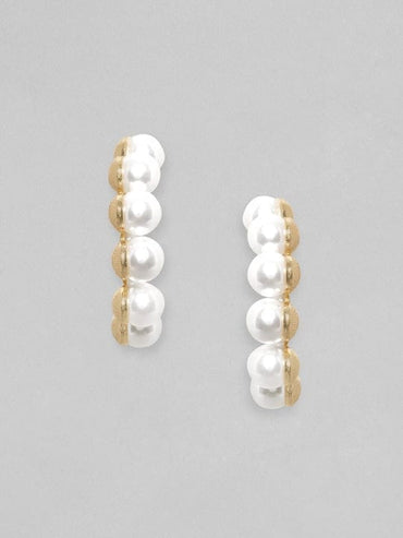 Rubans 18K Gold Plated Pearl Studded Statement Hoop Earrings Earrings