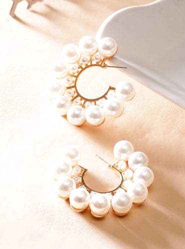 Rubans 18K Gold Plated Pearl Studded Statement Hoop Earrings Earrings