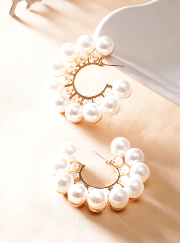 Rubans 18K Gold Plated Pearl Studded Statement Hoop Earrings Earrings