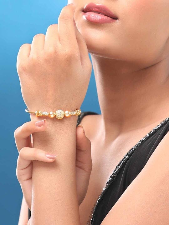 Rubans 18K Gold Plated Zirconia Beaded Charm Adjustable Minimal Bracelet Bangles & Bracelets