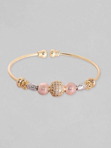 Rubans 18K Gold Plated Zirconia Beaded Charm Adjustable Minimal Bracelet Bangles & Bracelets