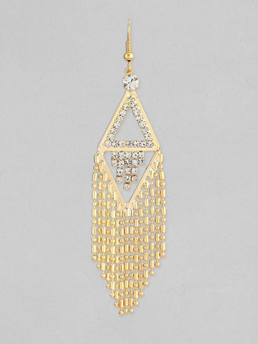 Rubans 18K Gold Plated Zirconia Studded Chain Beaded Fringe Dangler Earrings Earrings
