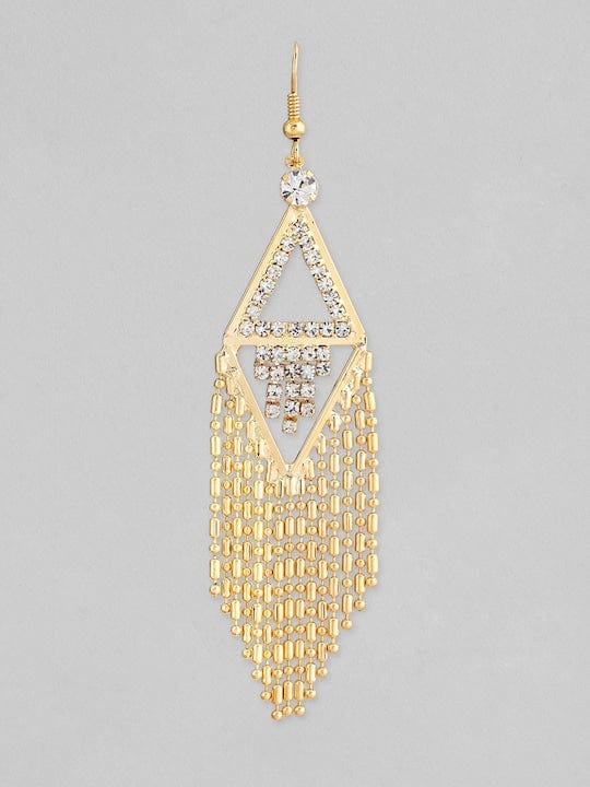 Rubans 18K Gold Plated Zirconia Studded Chain Beaded Fringe Dangler Earrings Earrings