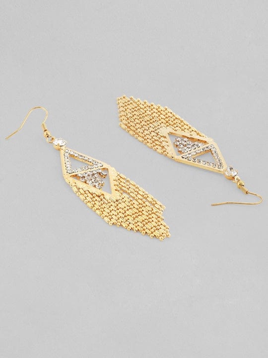 TOKYO TALKIES 18K Gold Plated Zirconia Studded Chain Beaded Fringe Dangler Earrings Earrings