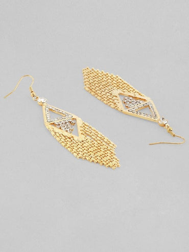 Rubans 18K Gold Plated Zirconia Studded Chain Beaded Fringe Dangler Earrings Earrings