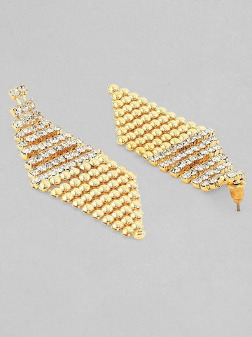 Rubans 18K Gold Plated Zirconia Studded Gold Beaded Patterned Dangle Earrings Earrings
